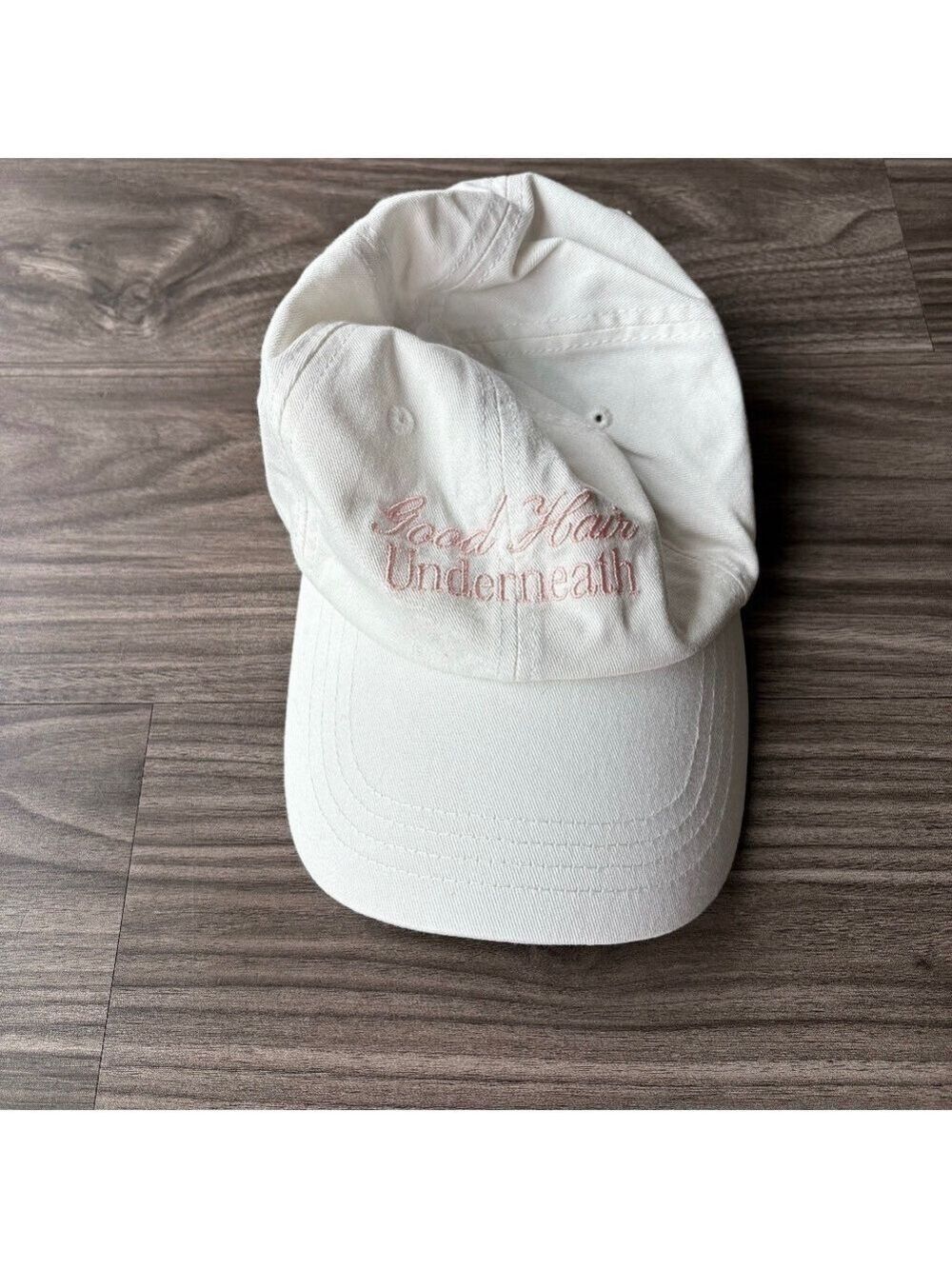 White "Good Hair Underneath" Embroidered Baseball Hat Cap